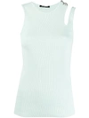 BALMAIN BALMAIN CUTOUT RIBBED TOP - GREEN