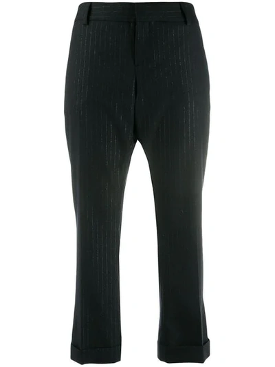 Saint Laurent Cropped Pinstripe Trousers - 黑色 In Black