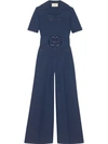 Gucci Belted Wool And Silk-blend Cady Jumpsuit In Blue