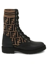 FENDI ROCKOKO KNIT LEATHER COMBAT BOOTS,400010972938