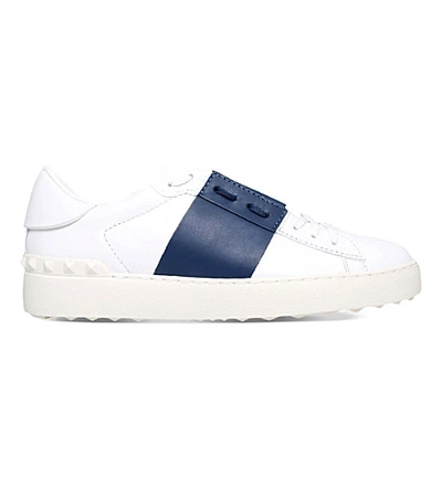 Valentino Garavani Open Leather Sneakers With Colored Band, White/blue