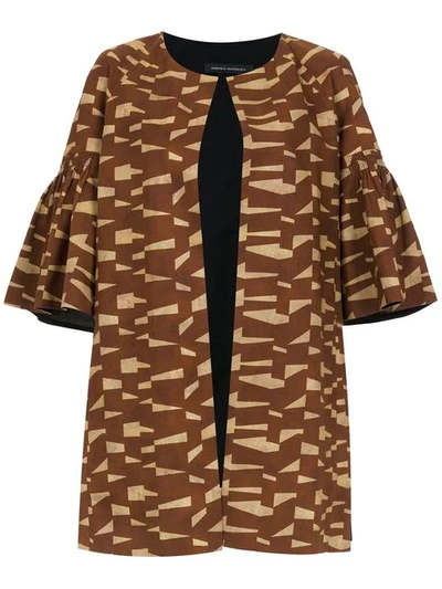 Andrea Marques Printed Short Sleeved Coat In Brown