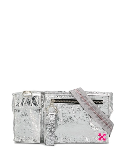 Off-white Froisse' Sporty Laminated Leather Fanny Pack  In Silver