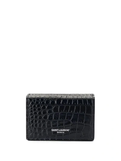 Saint Laurent Crocodile-effect Bi-fold Wallet In Black