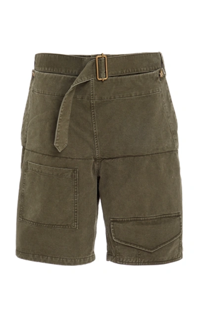 Jw Anderson Folded Front Cotton Shorts W/ Belt In Army Green