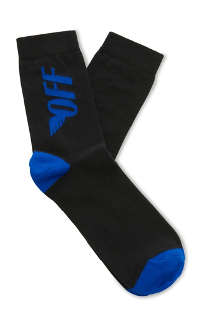 Off-white Logo-intarsia Stretch-knit Socks In Black Blue