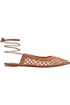 CHRISTIAN LOUBOUTIN CAGE AND CURRY MESH AND WOVEN LEATHER POINT-TOE FLATS