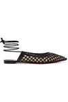 CHRISTIAN LOUBOUTIN CAGE AND CURRY WOVEN LEATHER AND MESH POINT-TOE FLATS