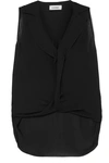 L Agence Freja Wrap-effect Silk-georgette Blouse In Black