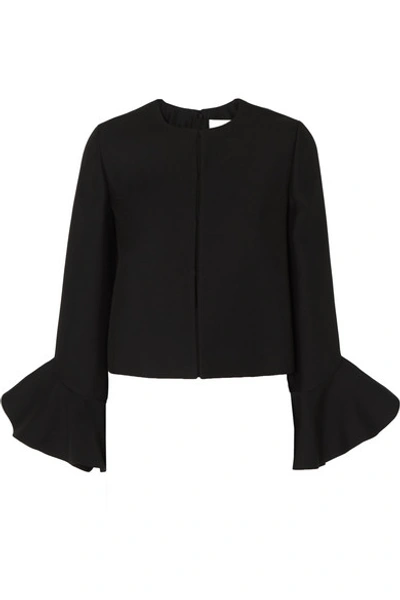 Valentino Long-sleeve Bell-cuff Crepe Couture Jacket In Black