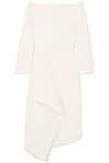 ROLAND MOURET CLOVER OFF-THE-SHOULDER DRAPED WOOL-CREPE DRESS