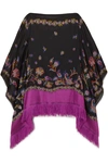 ETRO FRINGED SILK-BLEND JACQUARD PONCHO