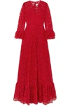 VALENTINO RUFFLED GUIPURE LACE GOWN