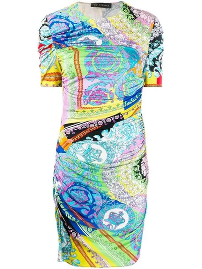 Versace Technicolor Baroque Print Dress In Pink