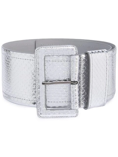 Carolina Herrera Snakeskin Waist Belt In Silver
