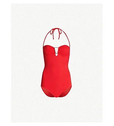 Melissa Odabash Argentina Bandeau Padded Swimsuit In Red Pique