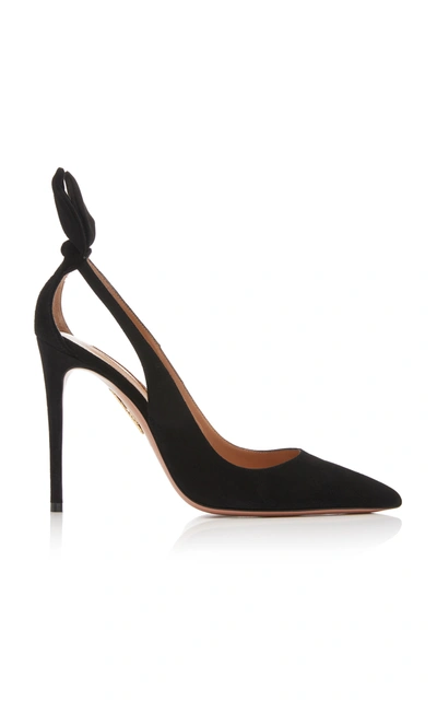 Aquazzura Suede Bow Stiletto Pumps In Black