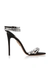Aquazzura So Vera 105 Crystal-embellished Suede Sandals In Black