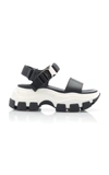 PRADA BUCKLED LEATHER AND RUBBER SANDALS,730493