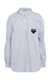 PRADA APPLIQUÉD STRIPED COTTON-POPLIN SHIRT,730451