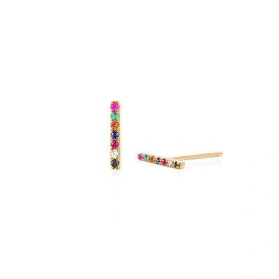 Ef Collection 14ct Rose Gold Rainbow Bar Stud Earrings In Yellow