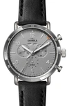 Shinola The Canfield Sport Chronograph Leather Strap Watch, 45mm In Black/ Grey