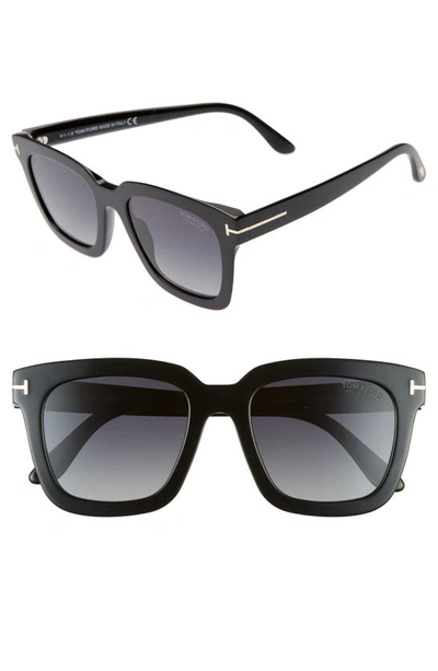 Tom Ford Beatrix 52mm Polarized Gradient Square Sunglasses In Shiny Black/smoke Polarized