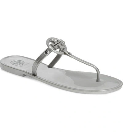 Tory Burch Mini Miller Flat Jelly Thong Sandals In Silver