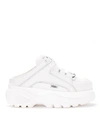 Buffalo 1329 White Suede Leather Sabot Sneaker In Bianco