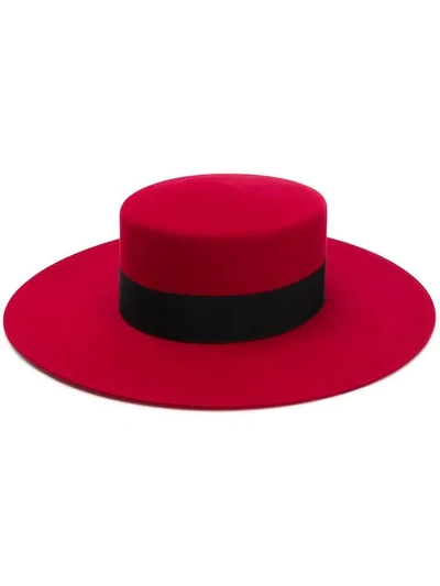 Saint Laurent Fur Felt Boater Hat In 6400 Red