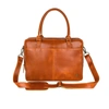 MAHI LEATHER Buffalo Leather Oxford Zip-Up Satchel Briefcase Bag In Tan