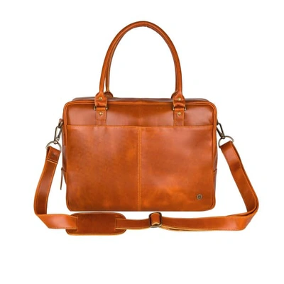 Mahi Leather Buffalo Leather Oxford Zip-up Satchel Briefcase Bag In Tan
