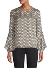 MILLY HOLLY CHAIN-PRINT BELL-SLEEVE TOP,0400010650998