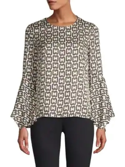 Milly Holly Chain-print Bell-sleeve Top In Ecru