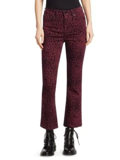 Rag & Bone Hana Cheetah-print Cropped Bootcut Jeans In Burgundy