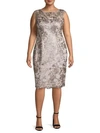 ADRIANNA PAPELL PLUS SEQUINED FLORAL LACE SHEATH DRESS
