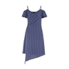PAISIE Striped Cold Shoulder Dress With Asymmetric Hem In Navy & Black