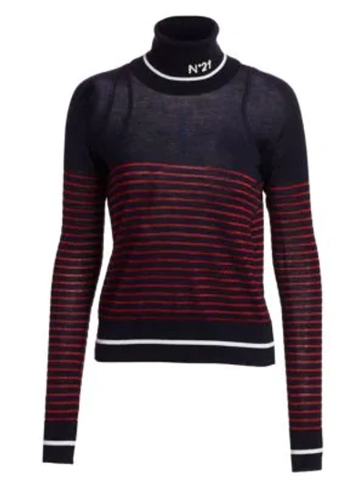 N°21 Metallic Striped Virgin Wool Turtleneck Sweater In Multicolor