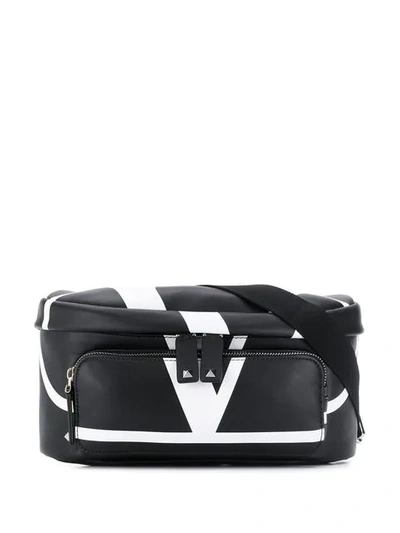 Valentino Garavani V-logo Leather Belt Bag - Black In Black White