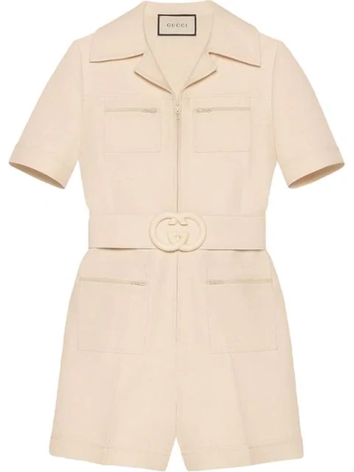 Gucci Short Belted Wool & Silk Cady Jumpsuit In White