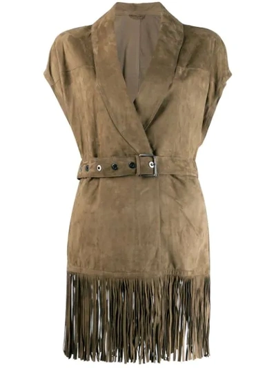 Brunello Cucinelli Fringed Gilet In Green