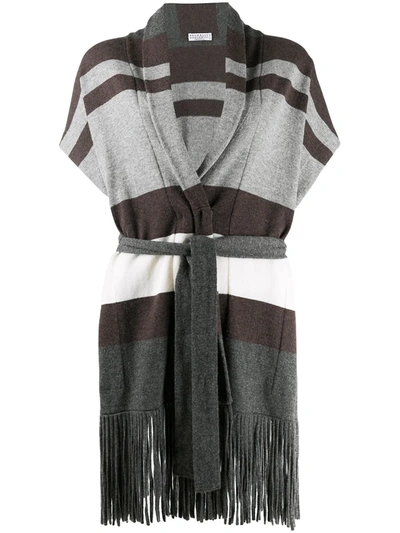 Brunello Cucinelli Fringed Cardigan In Grey