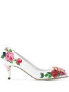 DOLCE & GABBANA DOLCE & GABBANA EMBELLISHED ROSE PUMPS - WHITE