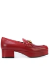 GUCCI GUCCI LEATHER PLATFORM LOAFER WITH HORSEBIT - 红色