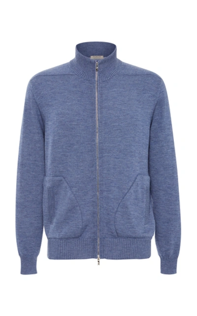 Fioroni High-necked Zip Cashmere Cardigan In Blue