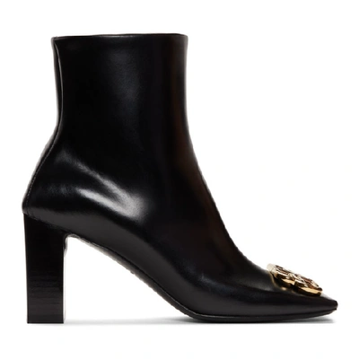 Balenciaga Double Square Logo-embellished Leather Boots In Black