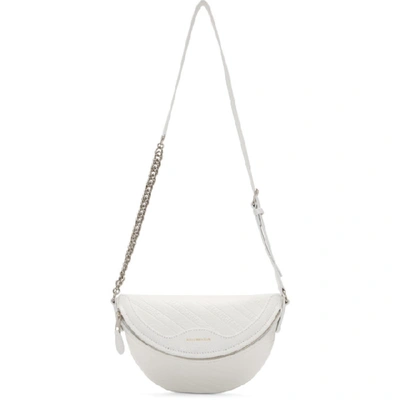 Balenciaga 'souvenir Xxs' Logo Embossed Leather Bum Bag In 9002 White