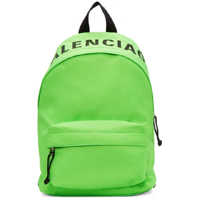 Balenciaga Women Backpack Wheel Backpack S Nylon Logo Embroidery Neon Green In 3810 Fluo G