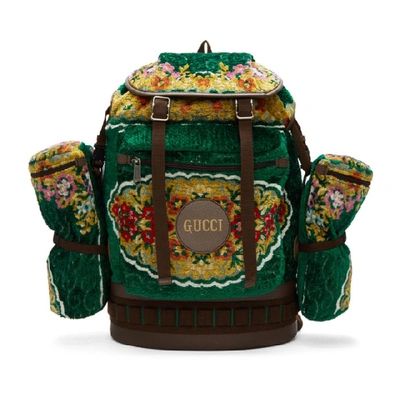 Gucci Floral-jacquard Velvet Drawstring Backpack In 3091 Green