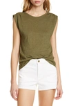 Frame Gathered Slouchy Linen Tank In Military